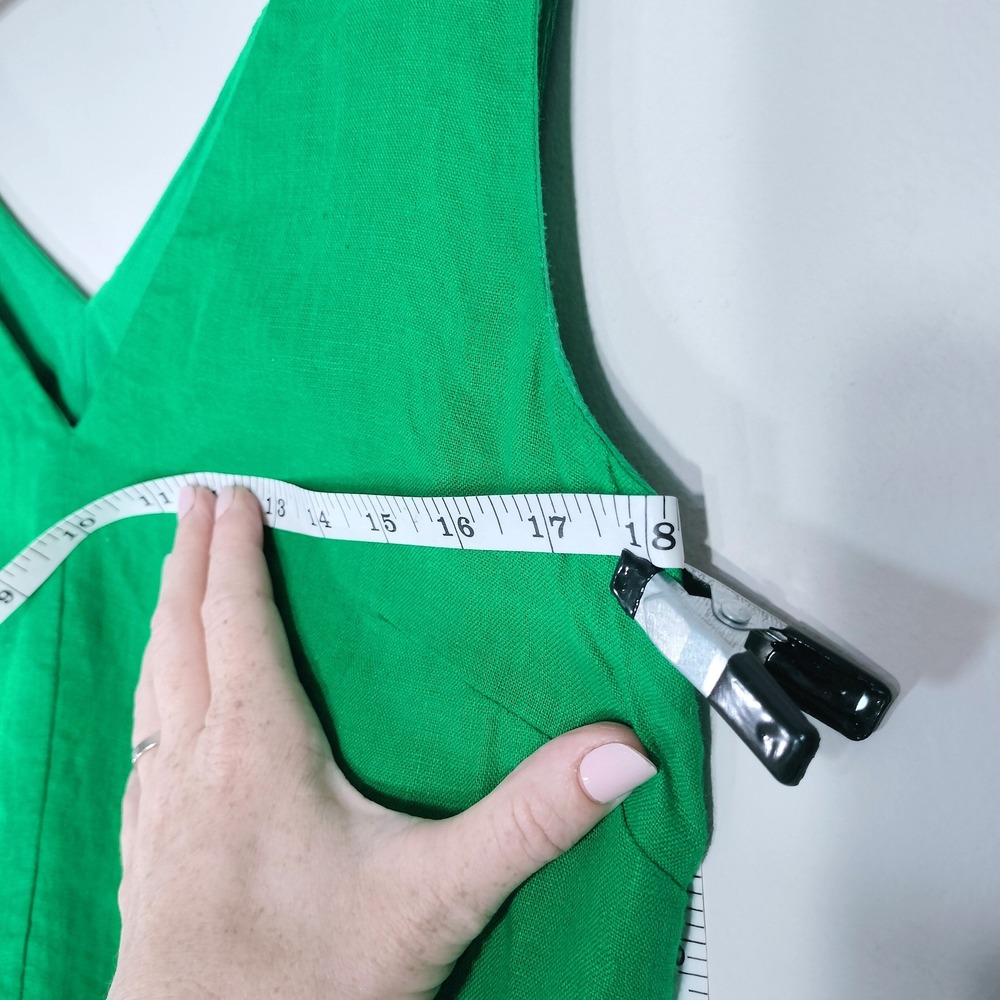 J.Crew Green Linen Shift Dress; V-Neck Sleeveless Pockets NWT - Picture 5 of 9